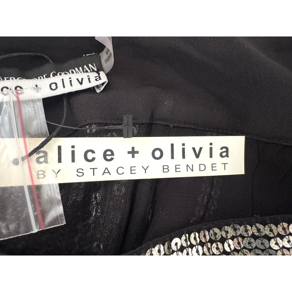 Alice + Olivia Sequin Pants 12 High-Waist Black Antique-Gold Harem Tapered - NEW - Picture 5 of 10